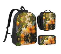 DUWAA Yellow Blossom And Orange Fruits2 print Backpack 3pcs Set Including 17 Inch Large BookBag With Lunch Bag And Practical Pen Bag, Black, One Size