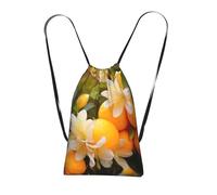 DUWAA Yellow Blossom And Orange Fruits2 Print Drawstring Backpack Foldable String Bag Cinch Bag Beach Bag Travel Backpack Anti Tear Gym Bag