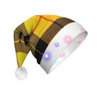 DUWAA Yellow Gray Black Plaid Print Light Up Christmas Hat, Glow Lighted Santa Cap With Colorful Led Strip Light For Adults