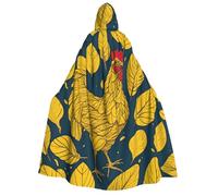 DUWAA yellow leaves chicken print Hooded Robe Halloween Cosplay Costume Robe Cloak Cape Wizard Raven Cosplay Costume