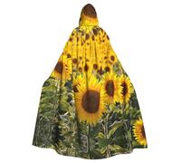 DUWAA Yellow Sunflower Floral Print Adult Halloween Hooded Cape, Full Length Unisex Cloak For Men Women, For Halloween Cosplay