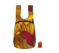 DUWAA Yellow Sunflowers With Red Butterfly Print Packable Backpack 16l Gym Backpack Portable Storage Carry On Backpack Travel Bag For Men Women