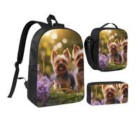 DUWAA Yorkie Floral2 print Backpack 3pcs Set Including 17 Inch Large BookBag With Lunch Bag And Practical Pen Bag, Black, One Size, Black, One Size