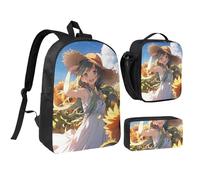 DUWAA You Are My Sunshine Sunflower1 print Backpack 3pcs Set Including 17 Inch Large BookBag With Lunch Bag And Practical Pen Bag, Black, One Size