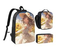 DUWAA You Are My Sunshine Sunflower3 print Backpack 3pcs Set Including 17 Inch Large BookBag With Lunch Bag And Practical Pen Bag, Black, One Size
