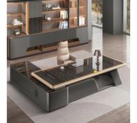 DUWEIKE L Shaped Computer Desk with Storage Cabinet, Home Office Corner Executive Desk with PET High-Gloss Desktop & Lockable File Cabinet for Study Workstation,2.4m