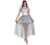 DUWEIKE Women Halloween Costume, Adult Horror Vampire Ghost Bride Cosplay Dress Up Game Animation,Gray,XL