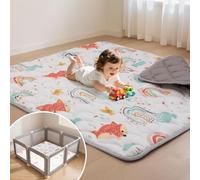 Duwenem Baby Mat for Floor,71x59 Inch Soft Padding Crawling Mat for Playpen, Foldable and Machine Washable, Thick for Babies & Toddlers,Rainbow Fox