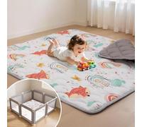 Duwenem Baby Mat for Floor,71x59 Inch Soft Padding Crawling Mat for Playpen, Foldable and Machine Washable, Thick for Babies & Toddlers,Rainbow Fox