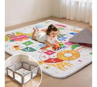 Duwenem Baby Play Mat for Floor,71x59 Inch Soft Foam Padding Crawling Mat for Playpen, Foldable and Machine Washable, Thick for Babies & Toddlers,Animal School