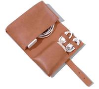 DUWUZEST Vintage Pu leather Electronic organizer travel case,cord organizer travel, Leather charger shortage for essentials mouse, adapter, cables (vintage brown)