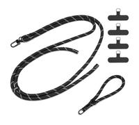 DUX DUCIS 2-Pack Universal Phone Lanyard Set, Adjustable Crossbody Neck Strap (1.6m) & Wristlet (0.33m) with Tether Patches, Hands-Free Phone Accessories for Travel & Daily Use, Black with Reflective