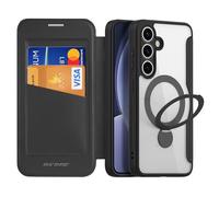 DUX DUCIS for Samsung Galaxy S25 5G Case with MagSafe, 360°Spin Magnetic Kickstand, Premium PU Leather Wallet Case Flip with RFID Blocking Clear Shockproof Phone Cases Cover for Samsung S25 (Black)