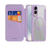 DUX DUCIS for Samsung Galaxy S25 Edge Case, Compatible with MagSafe, Premium Flip Leather Card Slots with RFID Blocking Clear Shockproof Protective Cover for Samsung Galaxy S25 Edge Case (Purple Pink)