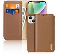 DUX DUCIS Genuine Leather Flip RFID Wallet Case for Apple iPhone 14 Plus - Brown