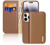 DUX DUCIS Genuine Leather Flip RFID Wallet Case for Apple iPhone 14 Pro - Brown