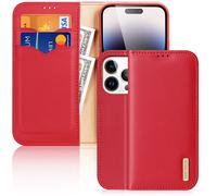 DUX DUCIS Genuine Leather Flip RFID Wallet Case for Apple iPhone 14 Pro - Red