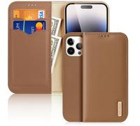 DUX DUCIS Genuine Leather Flip RFID Wallet Case for iPhone 14 Pro Max - Brown