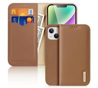 DUX DUCIS Genuine Real Leather Flip RFID Wallet Case for Apple iPhone 15 - Brown