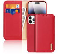 DUX DUCIS Genuine Real Leather Flip RFID Wallet Case for iPhone 14 Pro Max - Red