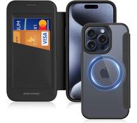 DUX DUCIS iPhone 15 Pro Case Compatible with MagSafe, Transparent Anti-Scratch Leather Flip Case with RFID Blocking Protective Case for iPhone 15 Pro-6.1 Inches, Black