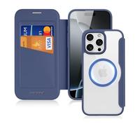 DUX DUCIS iPhone 16 Pro Max Case With Card Holder [RFID Blocking] [MagSafe Compatible] Premium Leather Anti-Scratch Flip Folio Cover (6.9", Blue)