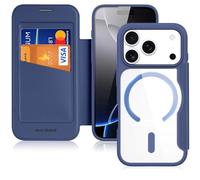 DUX DUCIS iPhone 17 Pro Case With Card Holder [RFID Blocking] [MagSafe Compatible] Premium Leather Anti-Scratch Flip Folio Cover (6.3", Blue)