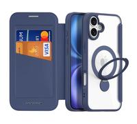DUX DUCIS Magnetic for iPhone 16 Case, Compatible with MagSafe, 360°Spin Magnetic Stand, Premium PU Leather Wallet Case Flip with RFID Blocking Clear Shockproof Phone Cases Cover (Blue)
