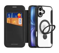 DUX DUCIS Magnetic for iPhone 16 Plus Case, Compatible with MagSafe, 360°Spin Magnetic Stand, Premium PU Leather Wallet Case Flip with RFID Blocking Clear Shockproof Phone Cases Cover (Black)