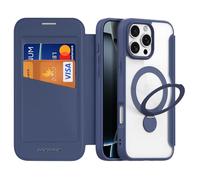 DUX DUCIS Magnetic for iPhone 16 Pro Max Case, Compatible with MagSafe, 360°Spin Magnetic Stand, Premium PU Leather Wallet Case Flip with RFID Blocking Clear Shockproof Phone Cases Cover (Blue)