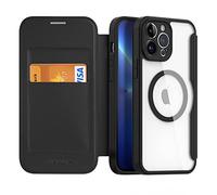 DUX DUCIS Magnetic iPhone 13 Pro Max Case for MagSafe, [Camera Protection] Premium Leather Clear Shockproof Protective Phone Case Cover with RFID Blocking Card Holder (Black)
