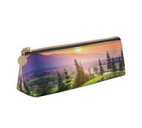 DUXGTW Golf Resort Park Print Stylish Leather Triangle Pen Case â€“ All-Over Print, Cross Patterned Leather, Compact and Versatile Pen Pouch