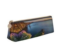 DUXGTW Ireland Outdoors County Clare The Cliffs Print Leather Pencil Pen Case Triangle Pencil Box Bag Pencil Cases Organizer for Office College School Adult Teen Girl Boy