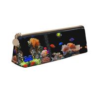 DUXGTW Marine Life Print Stylish Leather Triangle Pen Case â€“ All-Over Print, Cross Patterned Leather, Compact and Versatile Pen Pouch