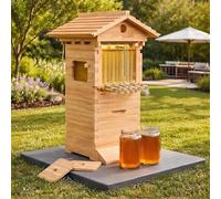DUXMM Beehive Kit Complete Beekeeping Wooden Bee Box, 4 Frames Wooden Flow Hive Beehive Complete Kit, for Pollinator-Friendly Gardens & Beginner Beekeepers