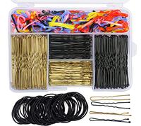 Duxwa 340 Pcs Blonde & Black Bobby Pins Blonde Hair Grips Bun Pins Kirby Grips, Hair Pins For Buns,120 Hair Bands,30 Elastic Bands in Box of Hair Band,Hair Ties,Hair Bobbles & Hair Bands for Women