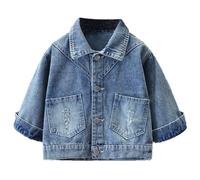 duxyoz 1-2 Years Classic Denim Jacket for Kids Girls,Long Sleeve Button Down Jeans Jacket Top Coat,Retro Vintage Lightweight Transition Jackets Bow Outerwear