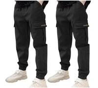 duxyoz 2 Pack Boys Cargo Trousers Kids Sweatpants with Multi Pockets Elastic Waist Sports Pants Durable Casual Cotton Trousers Solid Color Classic Streetwear Tapered Leg Running Joggers 11-12 Years