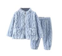 duxyoz 2 Piece Boys Girls Winter Fleece Pajamas Set Thermal Winter Outfit Soft Fluffy Fuzzy Loungewear Long Sleeve Zip Up Sweatshirt Tops With Bottom For Kids Toddler Baby Sleepwear 1-2 Years
