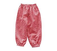 duxyoz Baby Boys Girls Cotton Linen Trousers Kids Toddler Plaid Bloomers Fall Gingham Long Pants Elastic Waist Checked Lounge Trousers Lightweight Breathable Cute Lattice Sweet Casual Pants 3-4 Years