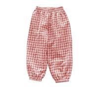 duxyoz Baby Boys Girls Cotton Linen Trousers Kids Toddler Plaid Bloomers Fall Gingham Long Pants Elastic Waist Checked Lounge Trousers Lightweight Breathable Cute Lattice Sweet Casual Pants 2-3 Years