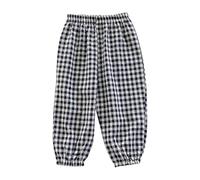 duxyoz Baby Boys Girls Cotton Linen Trousers Kids Toddler Plaid Bloomers Fall Gingham Long Pants Elastic Waist Checked Lounge Trousers Lightweight Breathable Cute Lattice Sweet Casual Pants 3-4 Years