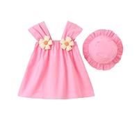 duxyoz Baby Girl Summer Dress Outfit Sleeveless Flowers Swing Princess Sundress with Sun Straw Hat Cute Sweet Solid Color Clothes Set Cotton Casual Mini Dress Toddler Two Piece Outfit 6-12 Months