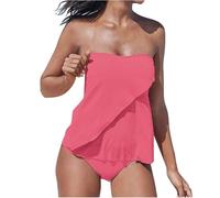 duxyoz Bandeau Tankini Set for Women High Waisted Bikini Swimwear TumControl Swimming Costume Plain Swim Briefs High Waist Trunks Beach Bathing Suit Ladies Strapless Swimsuits Beachwear L