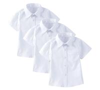 duxyoz Beige 3 Pack Short Sleeve School Shirts Boys Girls Dress Shirts Button Down School Uniform Shirt Regular Fit Formal Blouse Plain Casual Classic Oxford Shirt Tops Easy Iron Durable 14-15 Years