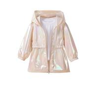 duxyoz Beige Hooded Jacket For Girls Lightweight Rain Coats Metallic Zip Up Sparkly Coat Windbreaker Waterproof Coats With Pockets Long Sleeve Windproof Fall Winter Casual Jackets Outwear 7-8 Years