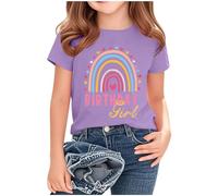 duxyoz Birthday Girls T Shirts Gifts Tops Summer Short Sleeve Casual Tees Graphic Funny Printed Round Neck Top Loose Fit Cute Holiday Shirt Comfy Cotton Basic Tunic Blouse for Kids Holiday 5-6 Years
