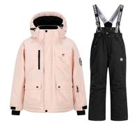 duxyoz Black 2-Piece Snowsuit Set for Kids Boys Girls - Winter Softshell Jacket and Bib Snow Pants Ski Suits,Waterproof Windproof Hooded Parka Coat Skiing Trousers Outfit Sets 3-4 Years