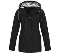 duxyoz Black Ladies Jackets Size 20-22 Light Weight Hooded Breathable Waterproof Jacket Winter Coats For Women Uk Plus Size Solid Outdoor Sportswear With Hood Loose Tops Coat Spring S