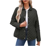 duxyoz Black Ladies Light Weight Quilted Jacket Womens Casual Outdoor Coat Patchwork Fashion Round Neck Down Coats Long Sleeve Button Down Warm Soft Insulated Water-Resistan Puffer Coat